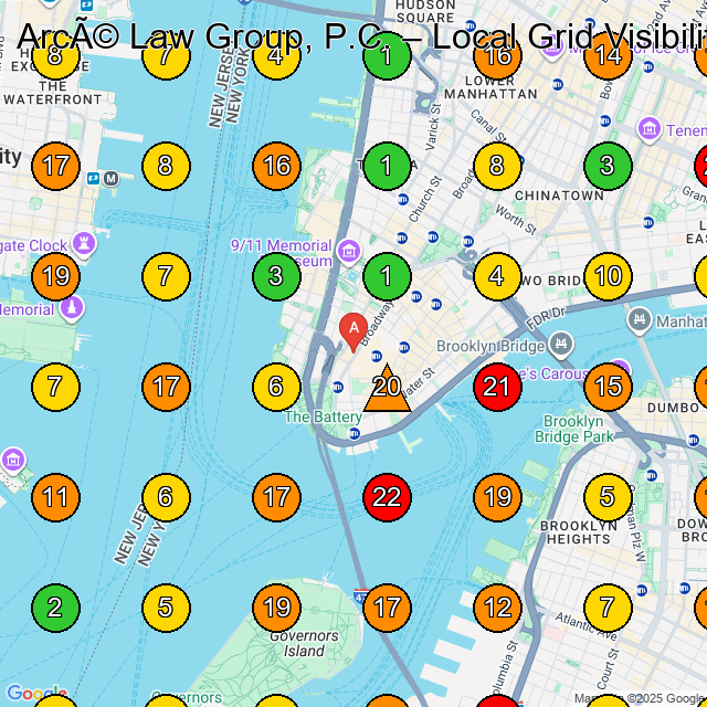 Arcé Law Group, P.C. Employment Attorney GeoGrid ranking map for New York NY